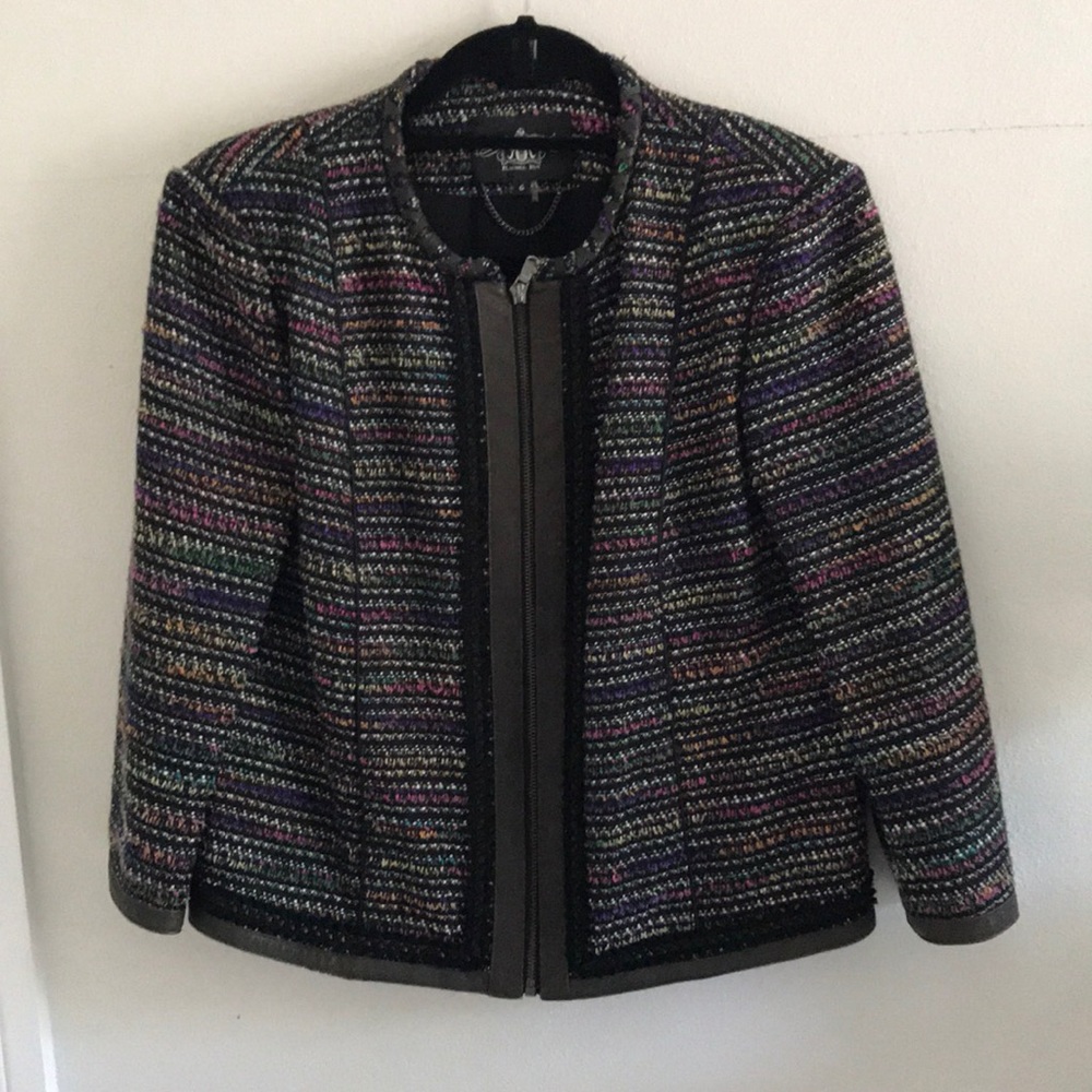 Rachel Roy Multicolored Tweed & Leather Jacket